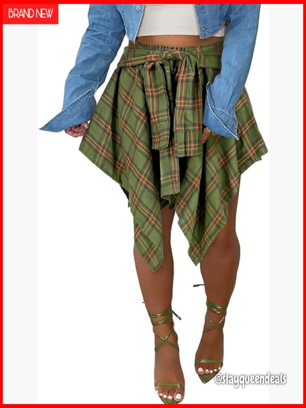 High Waisted Pleated Mini Skirt with Knot Front Asymmetrical Hem